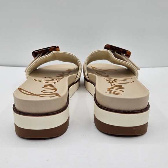 Sam Edelman Womens Ariane Platform Slide Sandals Cream Leather Tortoise Buckle 6 - Picture 6 of 11